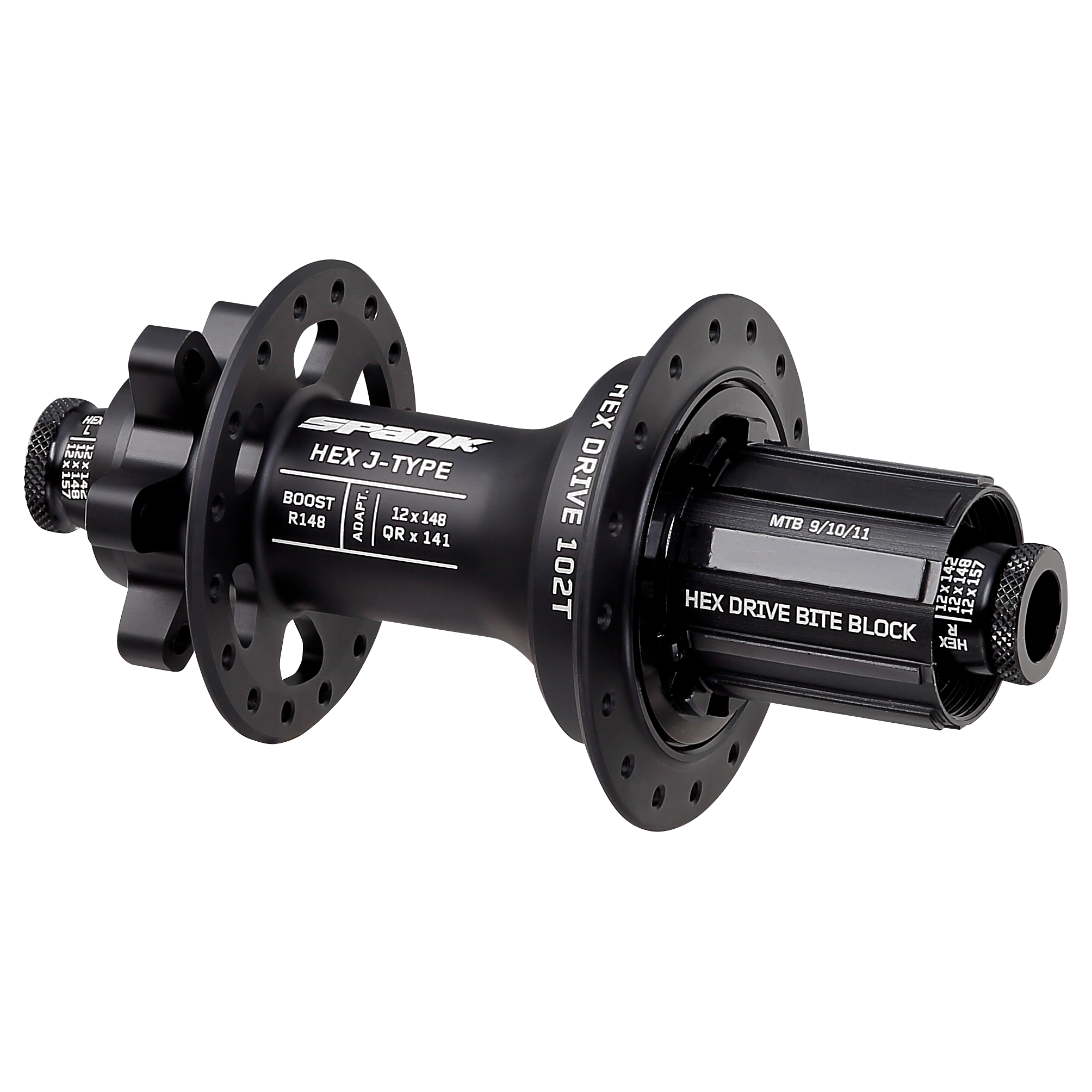 Spank Hex J-Type Rear Hub - 12 x 148mm, 6-Bolt, HG 11 MTN, Black